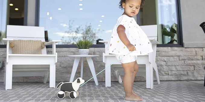 LOVEVERY |The Pull Pup | Wooden Push Pull Toy, Black/White/Natural Wood, Sustainable Toy for Toddler, Ages 18+ Months