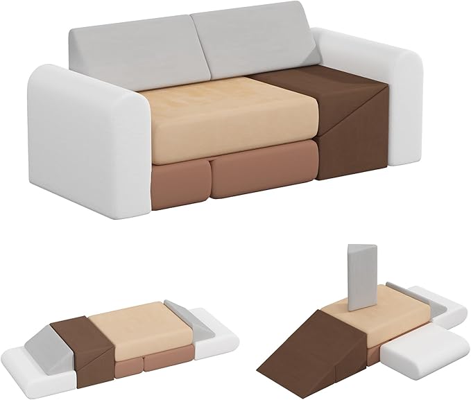 BanaSuper 7-Piece Kids Climbing Foam Blocks Playset - Foldable Convertible Climber into Sofa & Play Couch for Toddlers - Soft Climbing Foam Toys for Creative Boys & Girls