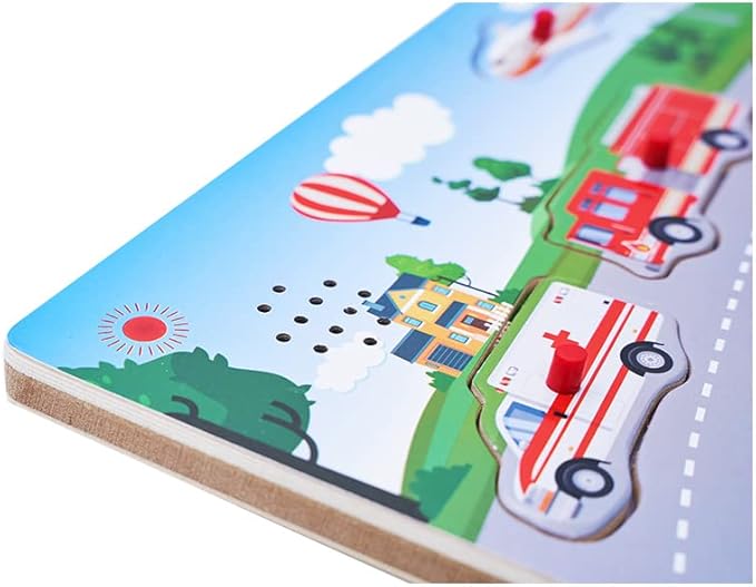 Wooden Transportation Sound Peg Puzzles for Toddlers, Wooden Pegged Puzzle with Sound Effect for Toddlers and Preschoolers, Educational Learning Toy Gift
