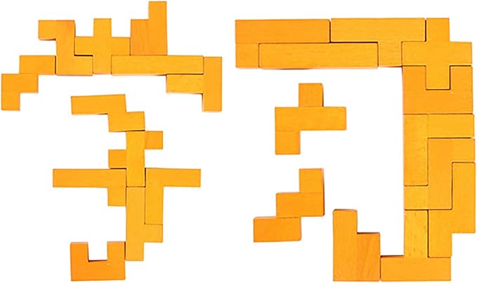 Wooden Puzzle Pattern Blocks Brain Teasers Game 3D Russian Building Toy Geometric Wood Tangram Shape Jigsaw Puzzles Montessori STEM Educational Toys Gift for Kids Adults (Yellow)