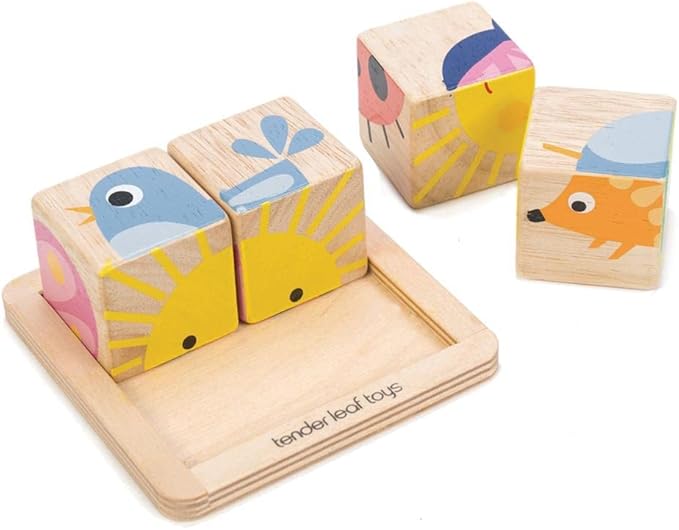 Tender Leaf Toys - Baby Blocks - 5 Pieces My First Wooden Jigsaw Puzzle with Storage Tray for Toddlers 18M+