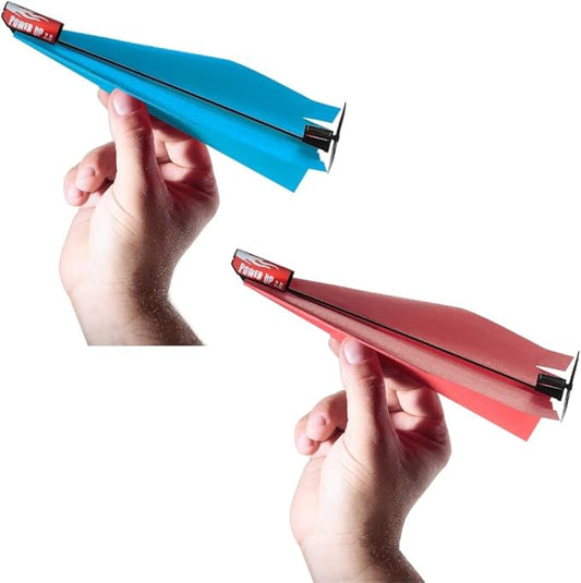 POWERUP 2.0 Paper Airplane Conversion Kit (2 Pack – Red & Blue) – Electric Motor Engine for Paper Planes | Fly Over 30 Seconds | STEM Toy for Kids & Adults, Durable Carbon Fiber Propeller