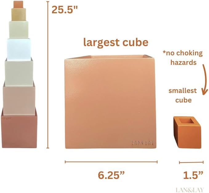 Wood Stacking Blocks for Toddlers 1-3 | LAN&Lay Durable Building Blocks | Wooden Educational Toys, Neutral