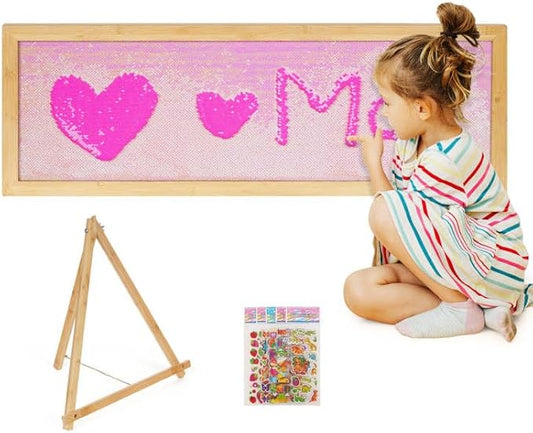 Sensory Wall | Sensory Wall Panel for Kids | Sequin Fabric Sensory Wall | Sequin Sensory Wall Frame | Sequin Flip Fabric | Sensory Wall Panel | Wall Sensory Board (Pink)