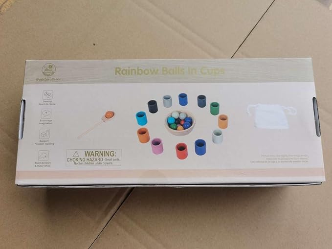 Rainbow Balls in Cups Toddler Montessori Toys for 3 Year Old Up, Kids Preschool Wooden Matching Games for Learning Color Sorting and Counting