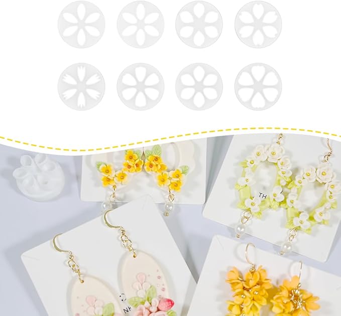 Polymer Clay Flower Petal Cutters – 8 Pcs Round Clay Cutters for 3D Floral Earrings, DIY Clay Tools for Polymer Clay Jewelry Making