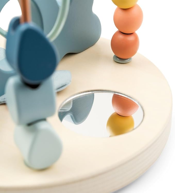 Done by Deer Wally Bead Maze - Educational Toy for Kids - Ocean Blue Theme - Fine Motor Skill Development - Whale & Underwater Elements - Soft Crinkling Fabric on Fins - Small Mirror - Sturdy Base