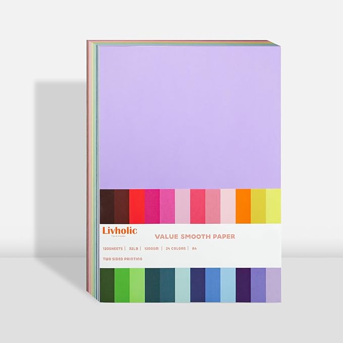 120 Sheets Colored Card Stock Printer Paper, 120 GSM 32 lb 24 Colors Pastel Construction Paper for Scrapbook Office Printing DIY Craft (120GSM)