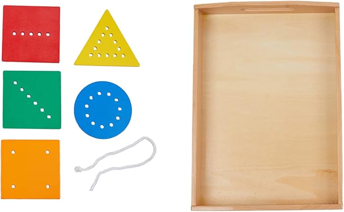 Adena Montessori Toys Threading Game Colorful Lacing Wooden Shapes with Tray for 1 2 3 Years Old Baby