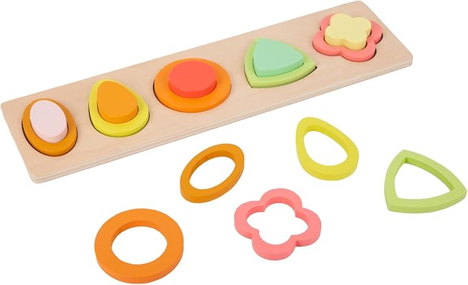 Adena Montessori Colorful Multiple Shape Puzzles Toys for 6-12 Months 1 Year Old Toddler Babies First Shapes Geometric Jumbo Knob Wooden Puzzle Color Sorter (10 Pieces)