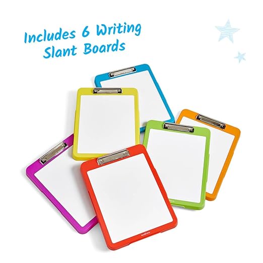 hand2mind Rainbow Writing Slant Boards, Desktop Whiteboard, Dry Erase Clipboard, Reusable Handwriting Practice for Kids, Learn to Write, Letter Writing, Teacher Supplies for Classroom (Set of 6)