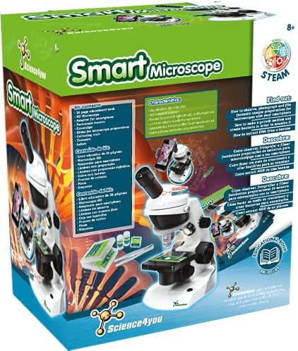 Science4you Smart Microscope for Kids - Microscope Kit for Kids Age 8-12 + Prepared Samples + Microscope Slides, Educational Games, Science Toy, Gifts for 8+ Year Old Boys and Girls