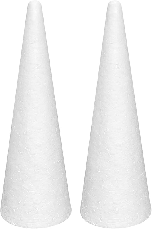 Crafjie Foam Cones for DIY Arts and Crafts (4.65 x 15.7 in, 2 Pack), White Polystyrene Christmas Tree Foam Cones Craft Supplies, for DIY Home Craft Project, Christmas Tree, Table Centerpiece