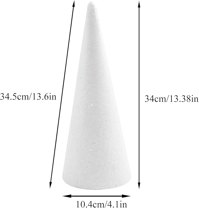 Crafjie Foam Cones for DIY Arts and Crafts (4.1 x 13.6 in, 6 Pack), White Polystyrene Christmas Tree Foam Cones Craft Supplies, for DIY Home Craft Project, Christmas Tree, Table Centerpiece