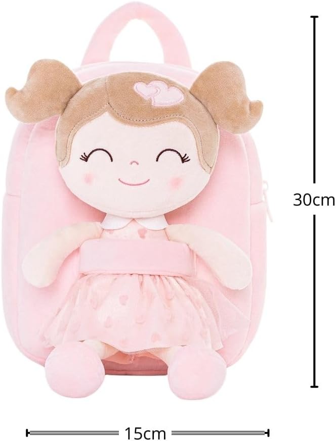 Gloveleya Toddler Backpack Baby Girl Gift Plush Bag Diaper Bag with Pink Flocking Heart Girl Backpack 9 Inches