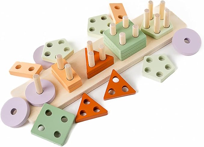 ANGORA BRANDS Stacking Toy for Toddlers - Wooden Shape & Color Sorting - Montessori, Educational, Development Toy by Playfully