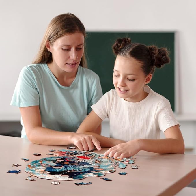 Jigfoxy Wooden Puzzles for Adults, Seashell Wood Puzzles Adult, Unique Animal Shape Wooden Jigsaw Puzzles for Adults, Birthday Gifts for Puzzle Lovers, Family(M-11.4 * 11.4in-206pcs)