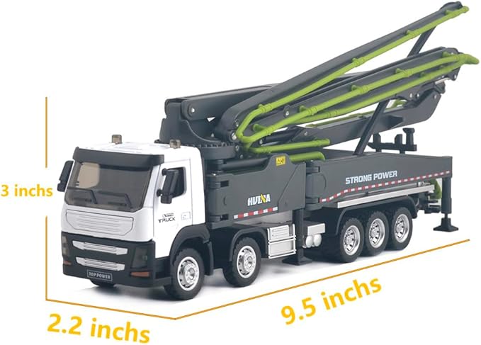 Ailejia Concrete Pump Truck Model Toy Construction Vehicle 1:50 Scale Die-cast Heavy Duty Wheeled Pump Truck Toys for Kids and Ornament (Grey)