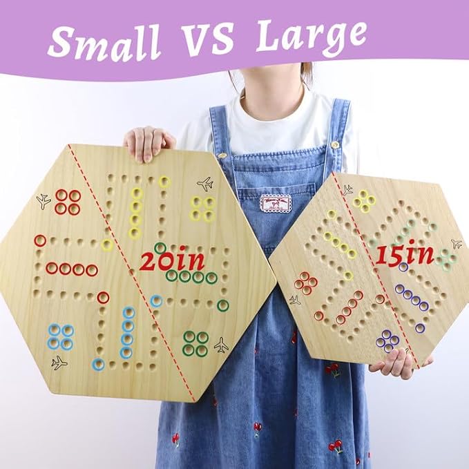 HOROW Wahoo Board Game Wooden Original Board Game 15 inch Classic 2 Side Painted Fast Track Game for 4 Player and 6 Player with 30 Marbles,6 Dices for Family Game Night