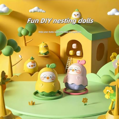 LQR Unique Yellow Duck Russian Nesting Dolls, Fruit Duck Nesting Dolls, Stacking Cups, Sensory Toys for Children, Toddler Educational Count Learning Toys, Birthday Gifts for Boys and Girls