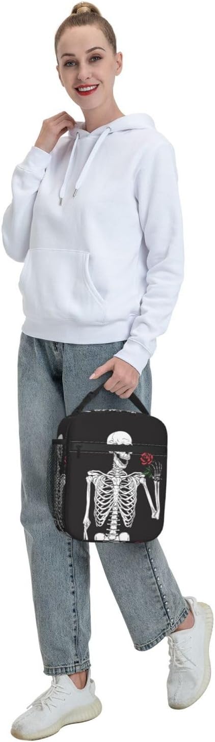 Halloween Skeleton Funny Skull Reusable Lunch Box Food Bag Insulated Lunch Bag for Teenage Boys Girls School Beach