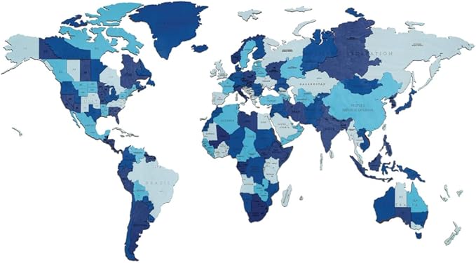 EWA Eco-Wood-Art - Wooden Puzzles for Interior and Design - World map - Souvenir, Gift, Kitchen, Home Decor, Interior (Blue Fantasy 114 Pieces)