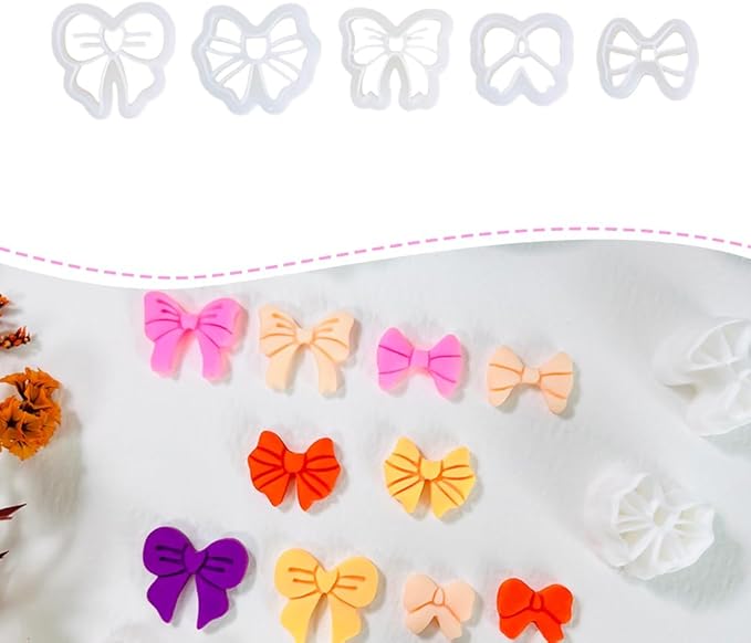 Polymer Clay Cutters Bow Set – 5PCS Cute Bow Clay Cutters for Polymer Clay Jewelry, Sweet Ribbon Clay Earring Cutters Shapes, DIY Clay Tools for Earrings, Charms and Crafts