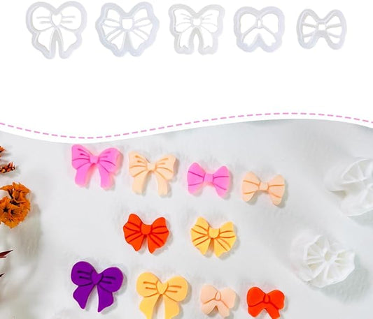 Polymer Clay Cutters Bow Set – 5PCS Cute Bow Clay Cutters for Polymer Clay Jewelry, Sweet Ribbon Clay Earring Cutters Shapes, DIY Clay Tools for Earrings, Charms and Crafts
