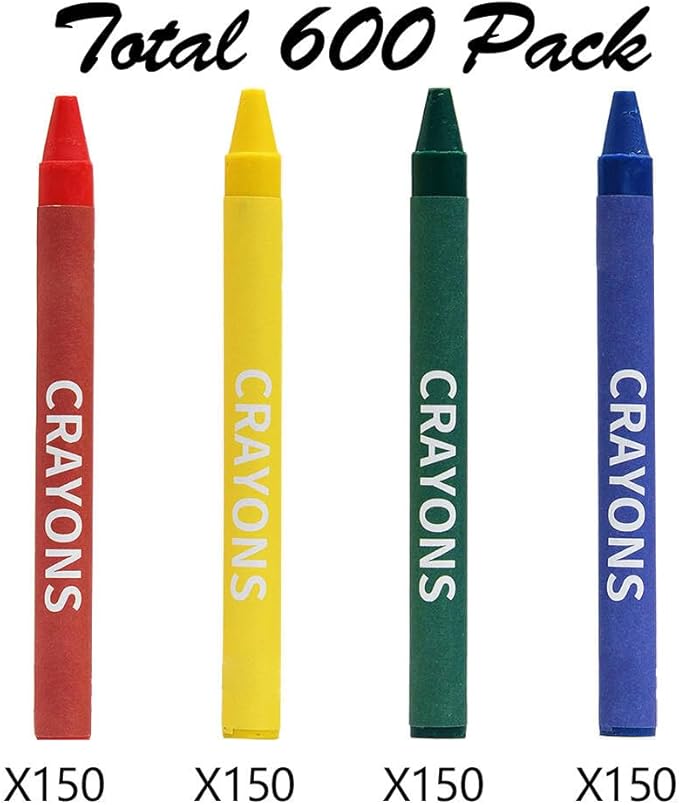 Madisi Crayons Bulk Pack, Regular Size, 4 Colors, 150 Packs, 600 Count