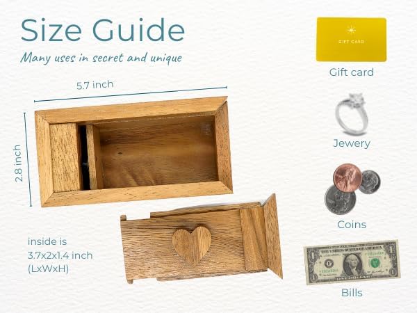 BSIRI Secret Heart Box- Secret Box Brain Teaser Wooden Puzzle Boxes with Hidden Compartments. Ideal Mystery Box, Money Box, Jewelry Box, 3D Puzzle Lock Box, Gift Card, and Money Puzzle Box