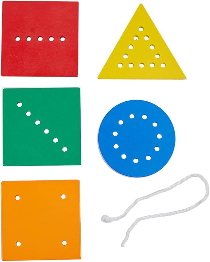 Adena Montessori Toys Threading Game Colorful Lacing Wooden Shapes with Tray for 1 2 3 Years Old Baby