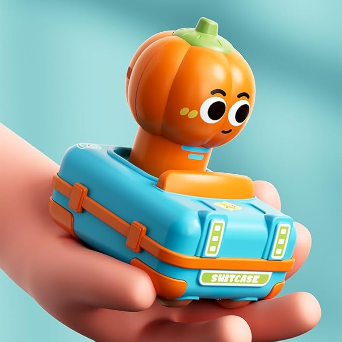 4 Pack Press and Go Cars Toys for Toddlers 1-3, 1-2 Year Old Baby Vegetable Racing Cars, Infant Play Vehicle Set, Push Go Friction Car Toys for 6-9-12-18-24 Month, 1st Birthday Gifts for Boys Girl