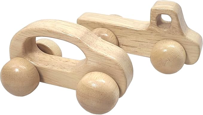 Adventure Awaits! Wooden Push and Pull Toy Set for Toddlers | Montessori Car and Truck Rolling Rattle Toys