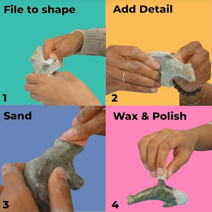 STUDIOSTONE CREATIVE DIY Arts & Crafts Carving Kit Kids Adults Bear & Wolf Sculpture Soapstone