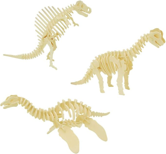 3D Wooden Crafts Puzzle - 3 Piece Set Wood Dinosaur Skeleton Model Puzzle - DIY Wooden Assembly 3D Puzzle Toys Gifts for Kids Boys Teen Adults