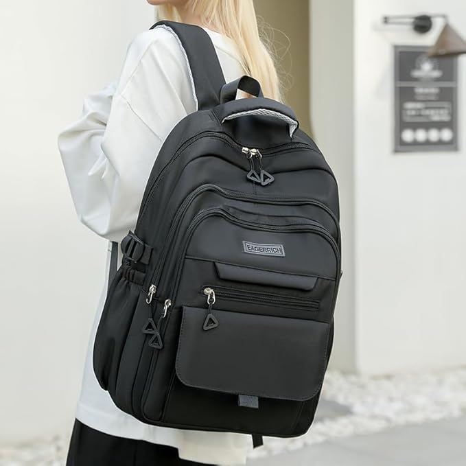 School Cute Aesthetic Backpack Girls Backpack for Students Kids Teen Girls Large Capacity Bookbags College Backpacks Laptop Lightweight Bookbag Casual Travel Daypacks School Bag（Black）
