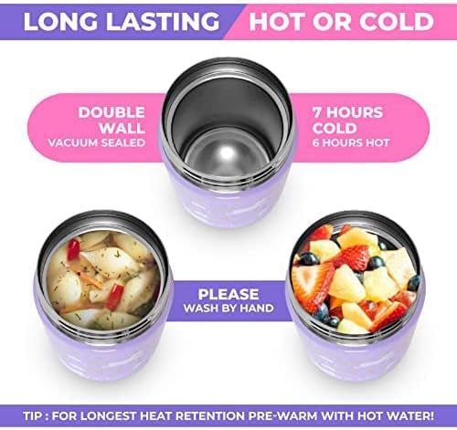Bento Box with Stainless Steel Thermo, Insulated Lunch Bag, Ice Pack Set for Kids - 5 Compartments, Lunches or Snack Container for Girls, Toddlers Daycare Pre-School, Kindergarten Purple Unicorn