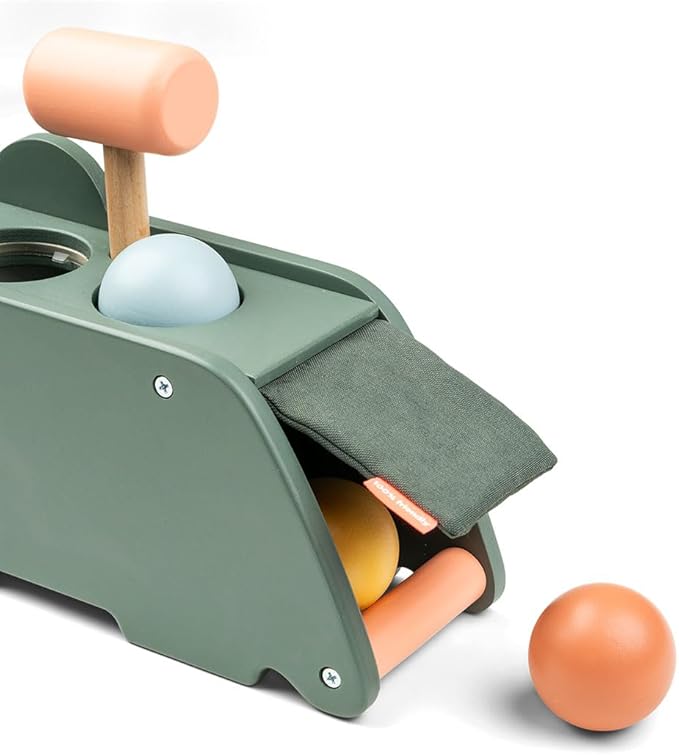 Done by Deer Hammer Board Croco Green - Wooden Activity Toy for Hand-Eye Coordination and Sense of Hearing - Green Color with Colorful Elements - Soft, Durable Fabric Flap with Crinkling Sound