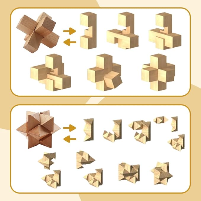 24PCS Brain Teaser Puzzles for Adults, Mind Puzzle Ancient Wooden and Metal Puzzles 3D Unlock Interlock IQ Education Puzzle Box Game for Adults