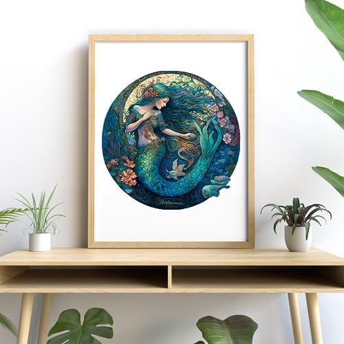 Crafthub Mystical Creatures Wooden Puzzles for Adults – A3 Dreamy Mermaid with 127 Pieces Wood Puzzles – Jigsaw Puzzles with Unique Animal Shapes – 10.9"x10.9"