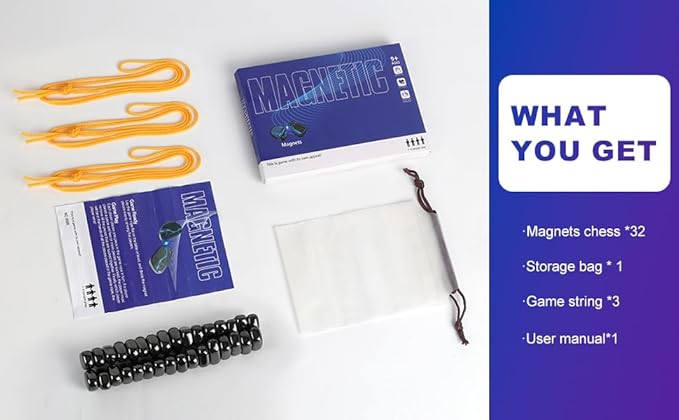 Magnet Game with 3 String, 32 Travel-Stones Magnetic Chess Game for Family & Party & Travel & Camping - Puzzle Strategy Games, Player Games for Kids & Adults (Age 9+)