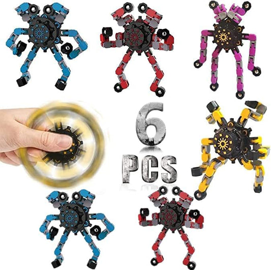 6 Pcs Fidget Spinners Toys for Kids & Adults, Deformable Robot Transformable Fingertip Spinner, Stress Relief Party Favor for Classroom Prizes, Christmas, Valentine’s Day Gift, Goodie Bag Fillers