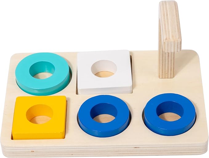 Adena Montessori Wooden Stacking and Sorting Ring,Wooden Rings on Peg,Colorful 5 Shapes on Curved Peg Horizontal Dowel Variation,Fine Motor Skills Development Toys for 1 2 3 Years Old Toddlers