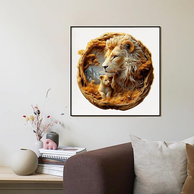 Wooden Jigsaw Puzzle, 200-500 Pieces Unique Shape Animal Puzzle, for Adults & Kids, Birthday Gift Family Game, Decorative Puzzle, Unique Gift (Lion Legacy, 200 PCS)