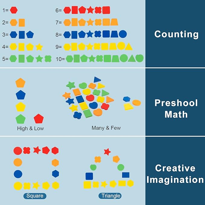 Adena Montessori Wooden Shape Sorter - Color Matching Learning Toys for 2-3 Year Olds (10 Shapes)