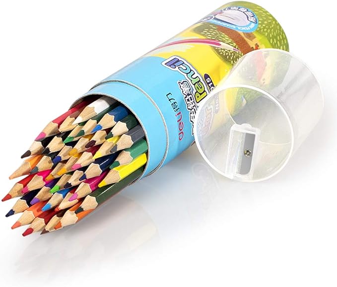 Deli 36 Pack Colored Pencils with Built-in Sharpener in Tube Cap, Vibrant Color Presharpened Pencils for School Kids Teachers, Soft Core Art Drawing for Coloring, Sketching, and Painting