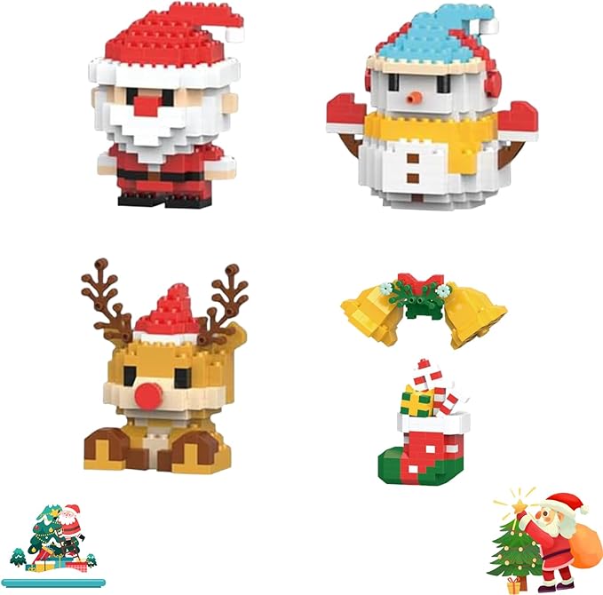 Santa Claus Design Building Blocks Set, Christmas Theme Building Blocks Ornaments, Mini Building Figures, DIY Stocking Stuffers,Party Favors, Xmas New Year Birthday Gifts (4 Pack)
