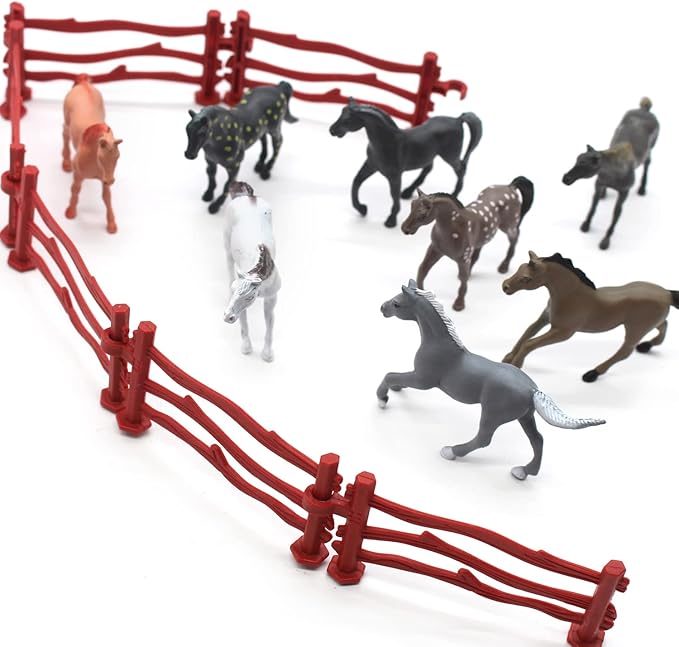SmilerSmile Animal Assorted Mini Plastic Figures Toy Set, Educational Party Cake Topper, Goody Bag Filler (8pcs Horse)