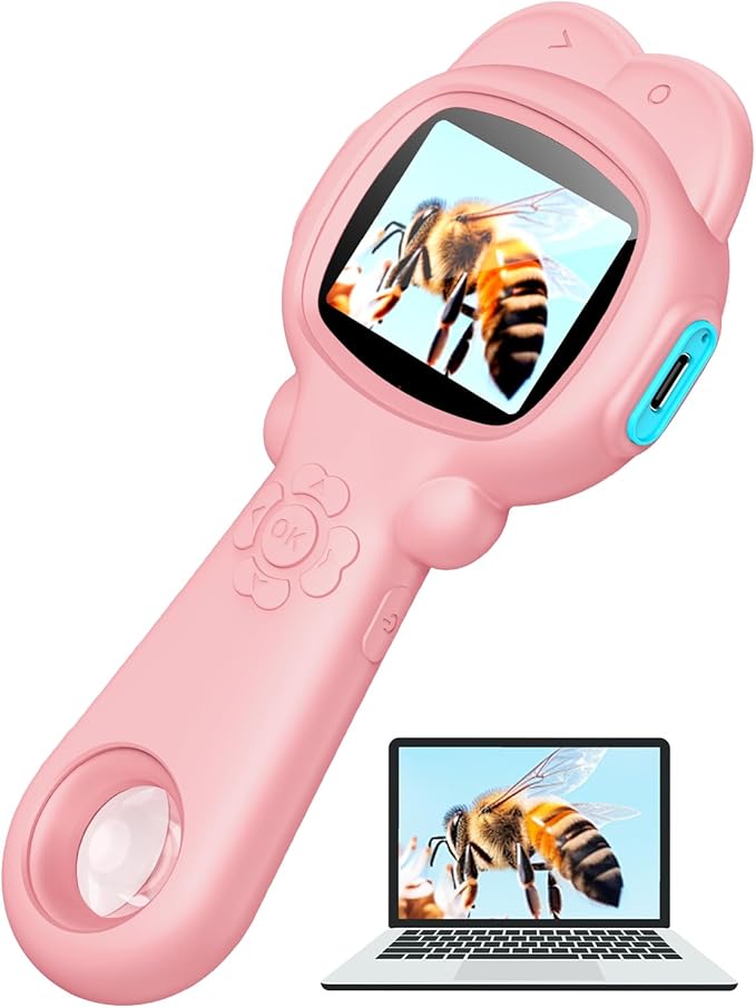 Microscope for Kids, Mini Portable Handheld Microscope with 500X Magnification, 200W Pixels, 2.0 High-Definition Screen for Birthday Christmas Educational Gifts Toys for 3 4 5 6 7 8 9 10 11 12 Kids