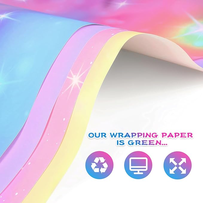BWLOIES Girls Wrapping Paper Birthday Gift Wrap Set,Birthday Gift Wrapping Paper Sheets for Fairy Girl Women Female Girly Gift Wrapper paper for Present,6 sheets
